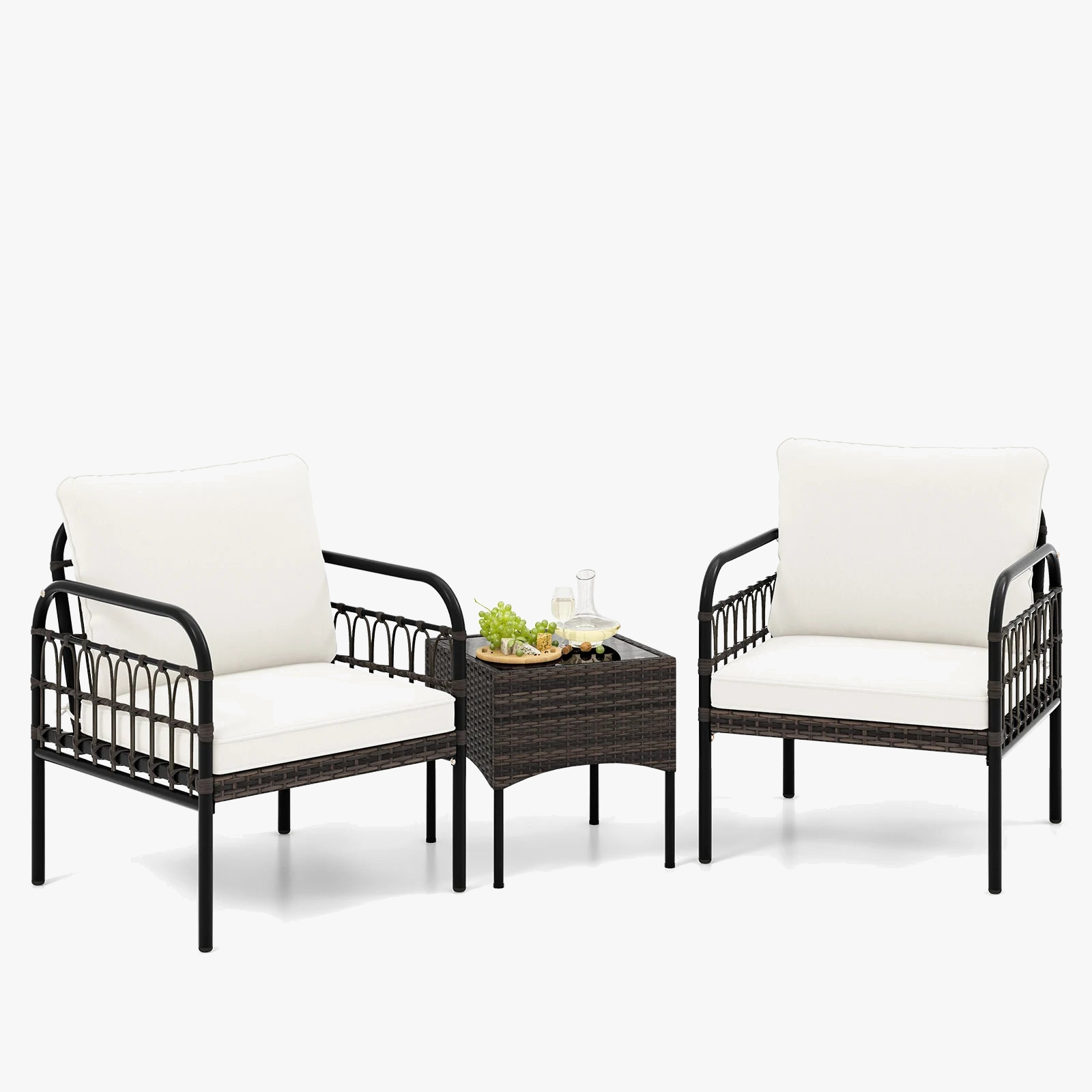 ensemble de fauteuils en rotin pour jardin avec table et coussins