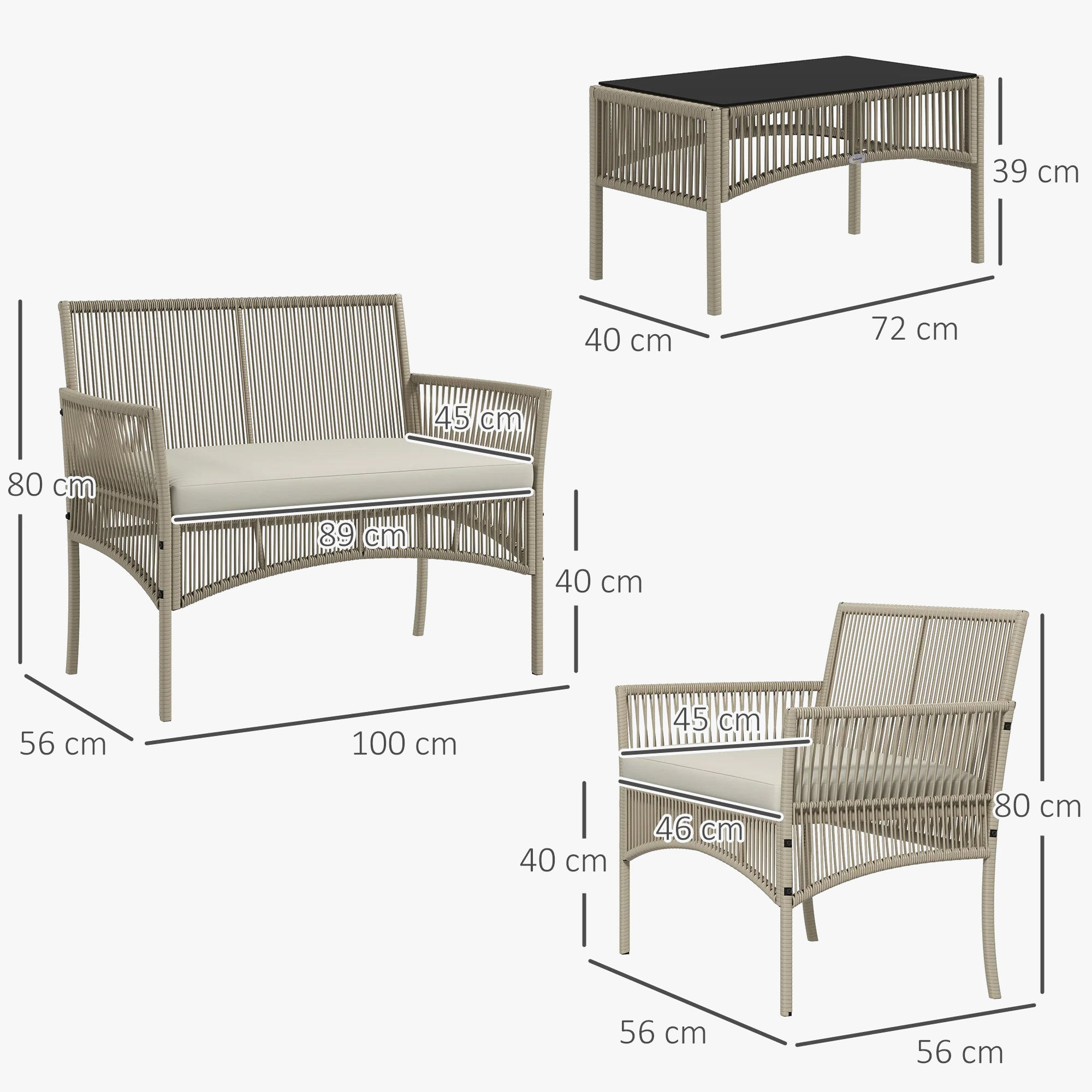 ensemble de meubles de jardin en rotin 4 pièces