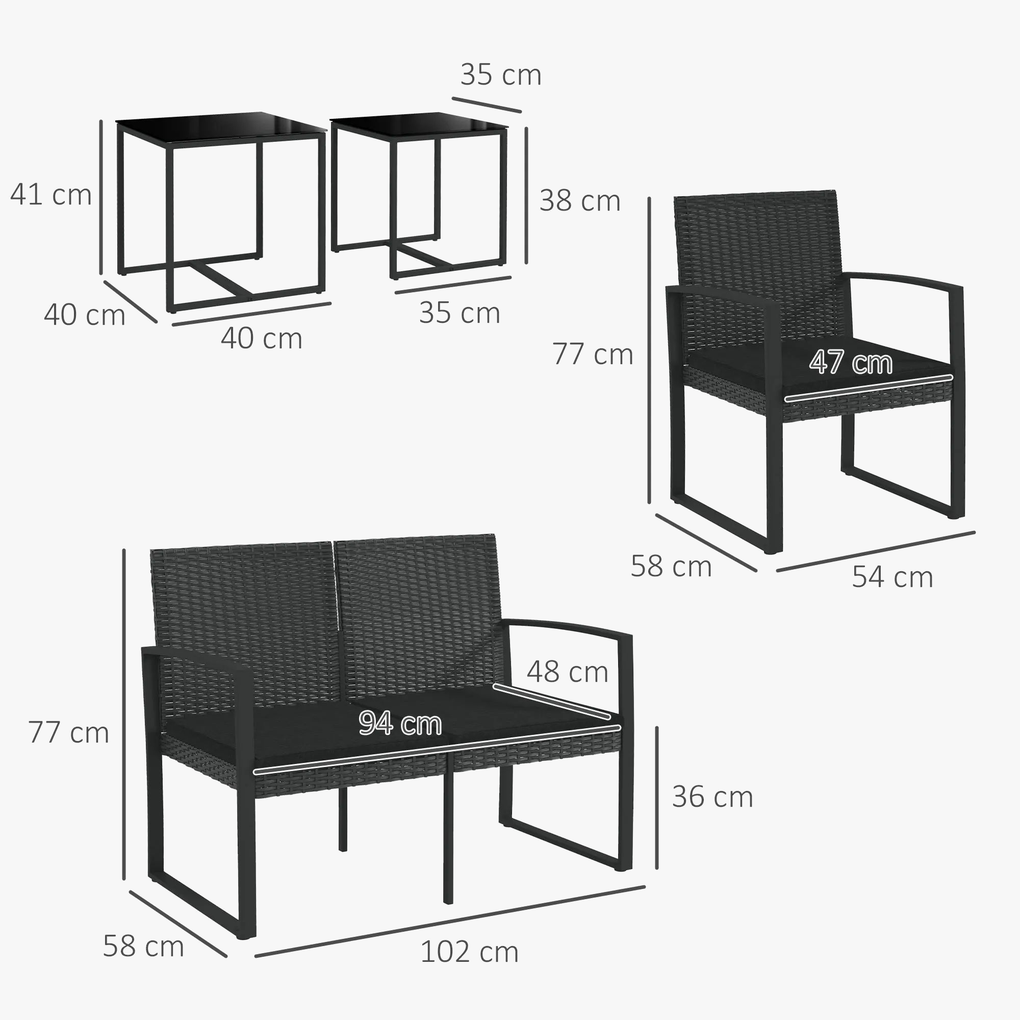 ensemble de meubles de jardin en rotin synthétique 5 pièces
