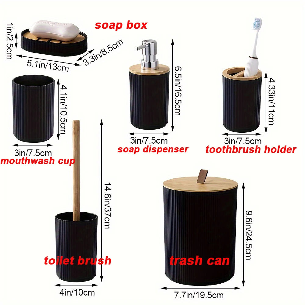 ensemble de rangement 6 pièces en plastique et bambou pour salle de bain