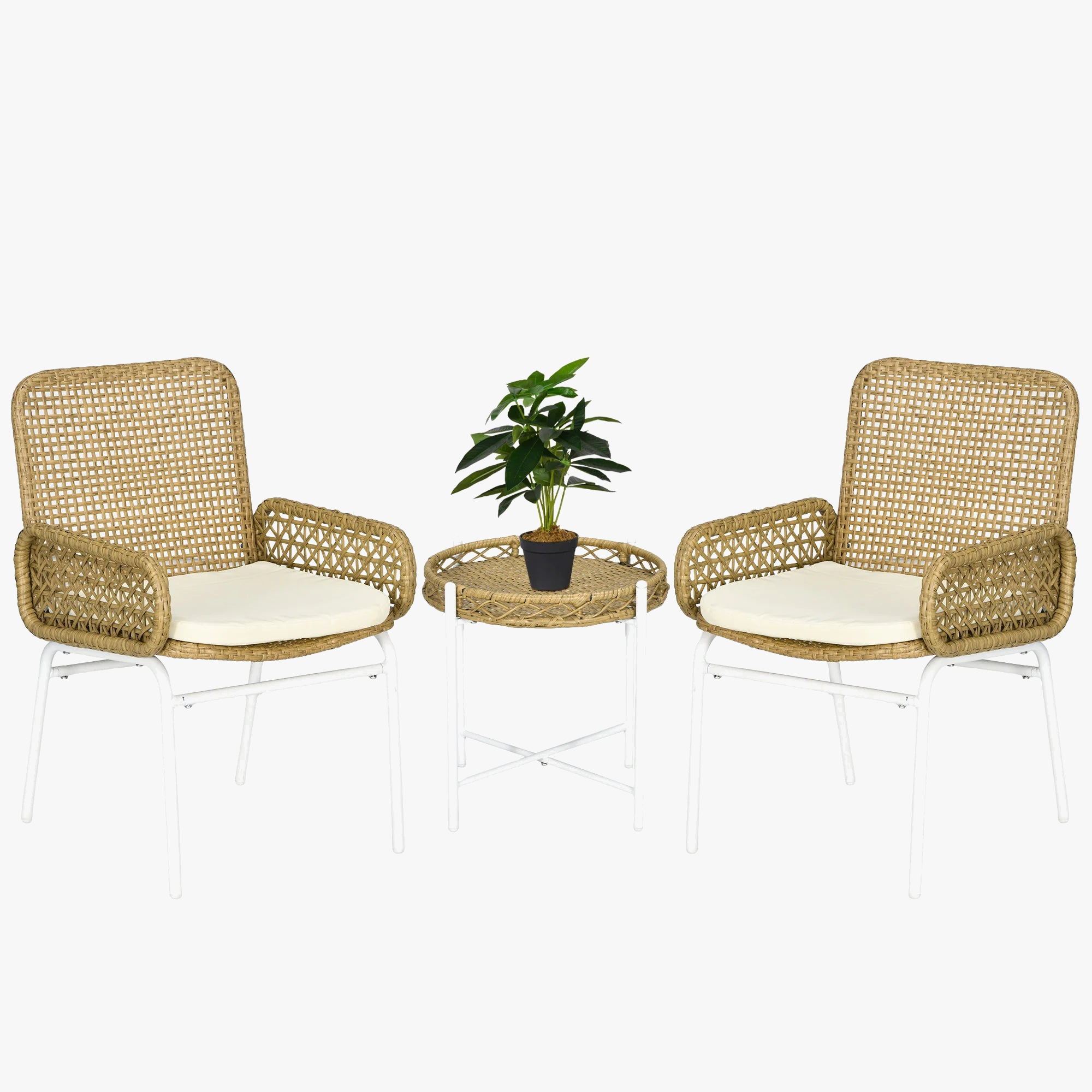 ensemble table et chaises de jardin naturel 3 pièces