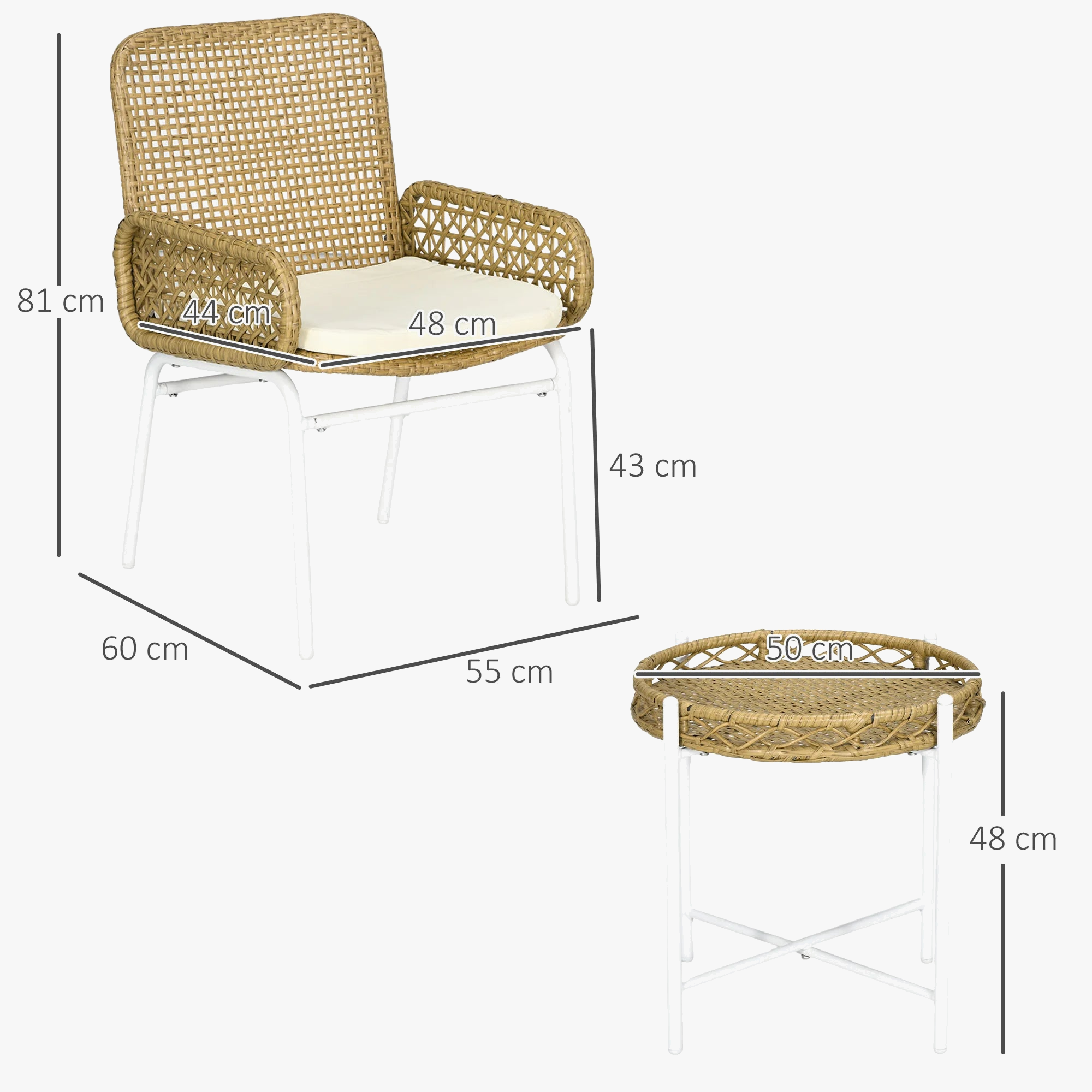 ensemble table et chaises de jardin naturel 3 pièces