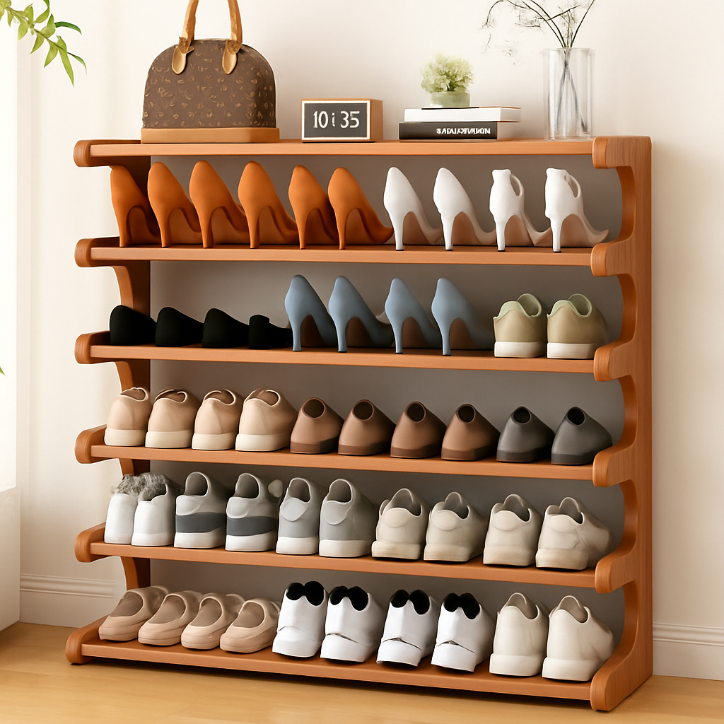 etagere de rangement a chaussures en bois multicouches resistente à lhumidité - vue 4 sur 11