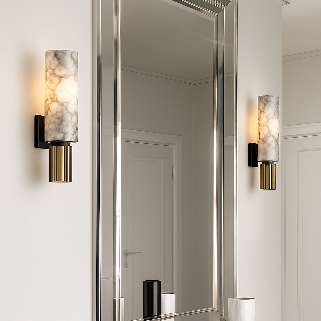 FSS moderne chinois marbre applique cuivre lumière luxe naturel marbre applique Villa allée couloir chambre étude applique - vue 4 sur 7