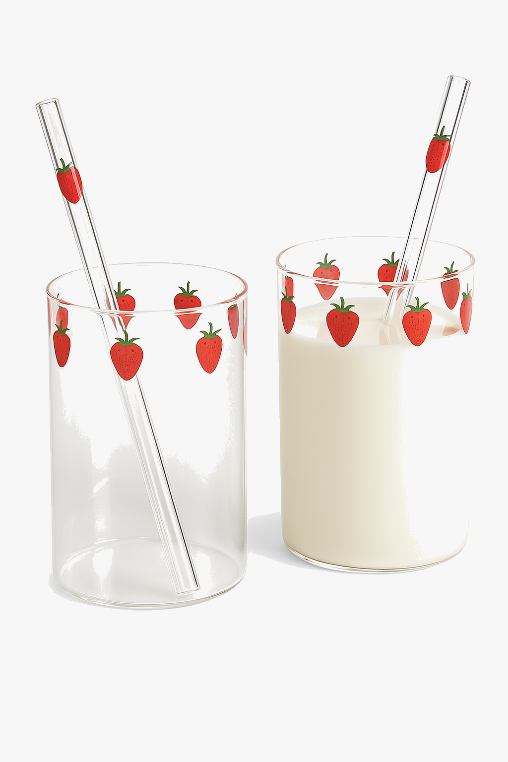 Gobelet verre paille motif fraise resistant chaleur 300ml