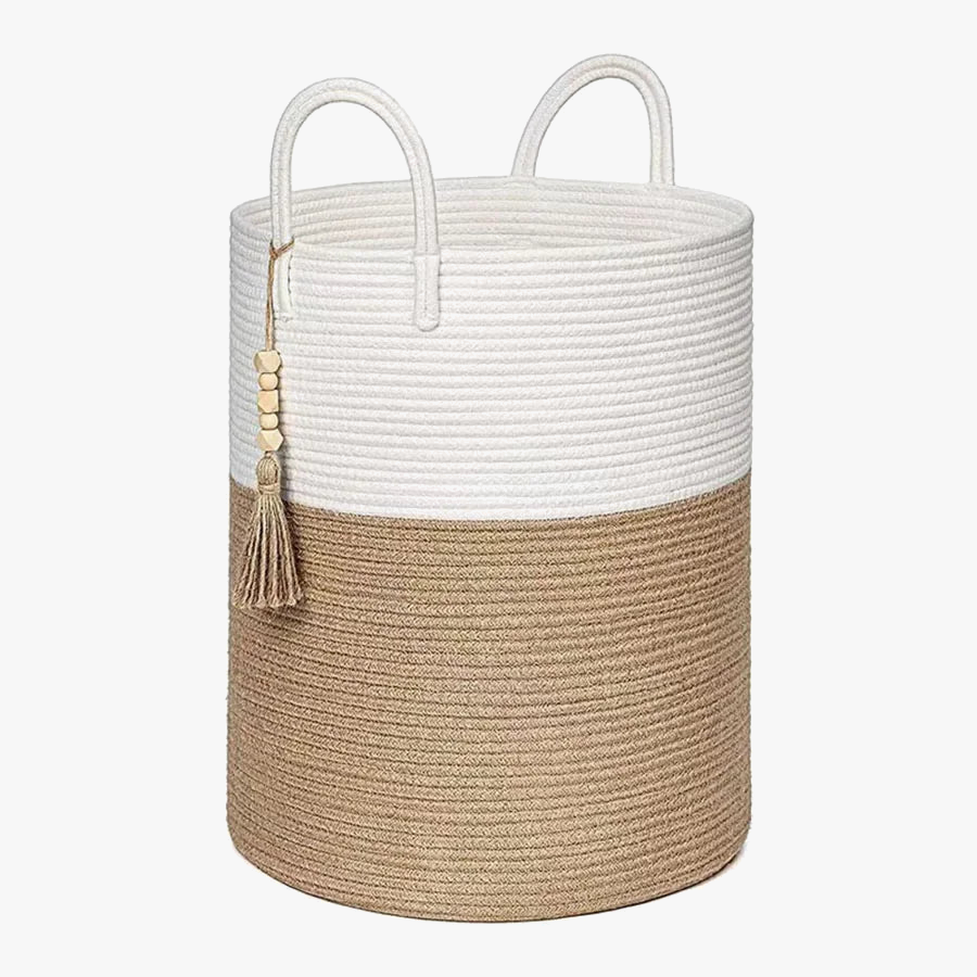 grand panier de rangement tissé avec poignées en coton pliable