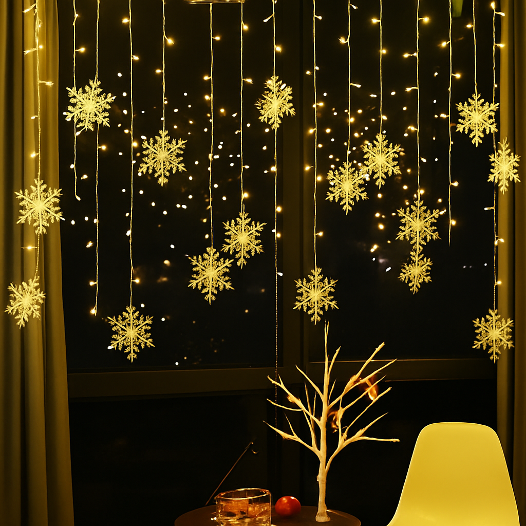guirlande lumineuse de noël à led flocons de neige décoration extérieure - vue 6 sur 12