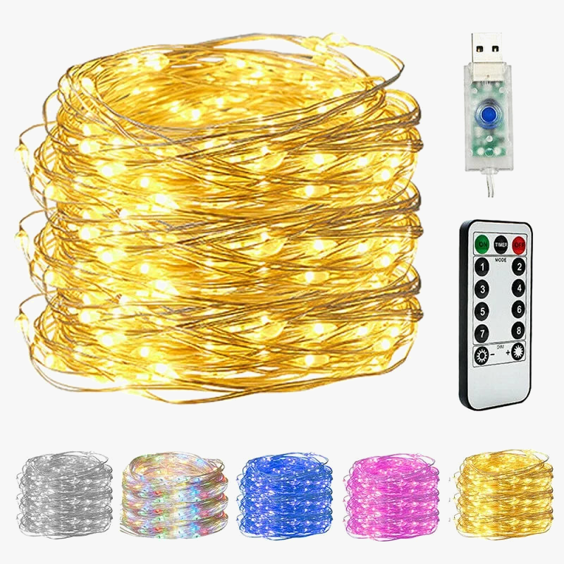guirlande lumineuse led en cuivre avec télécommande et modes d'éclairage