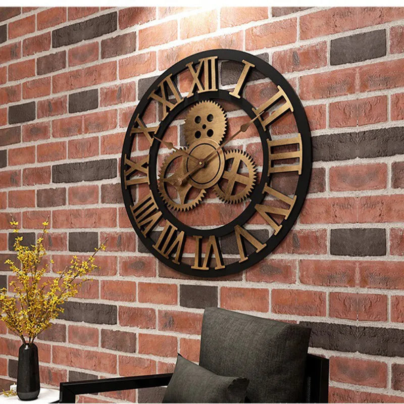 horloge murale rétro en bois style industriel pour décoration artistique