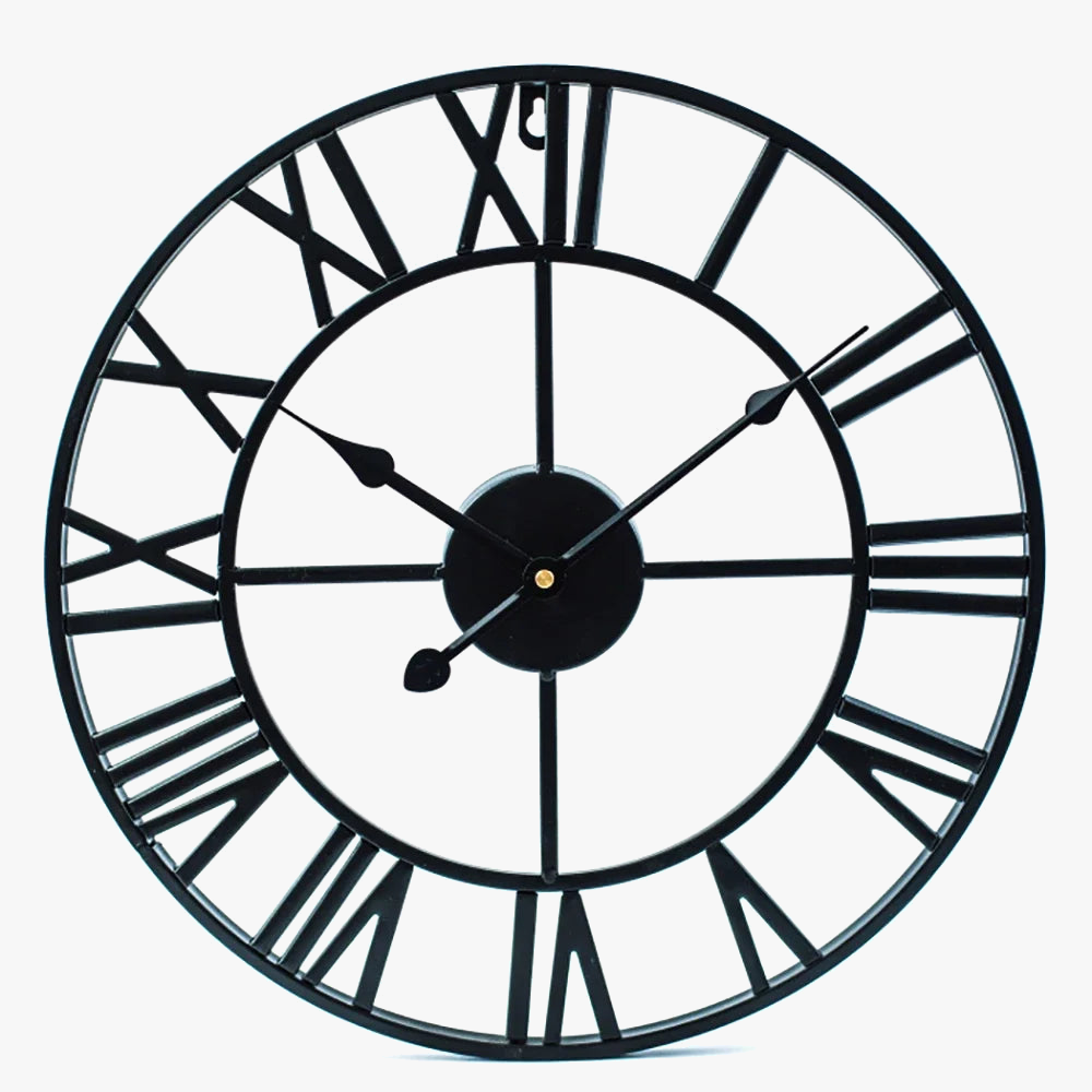 horloge murale rétro en métal creux style 3D avec chiffres romains