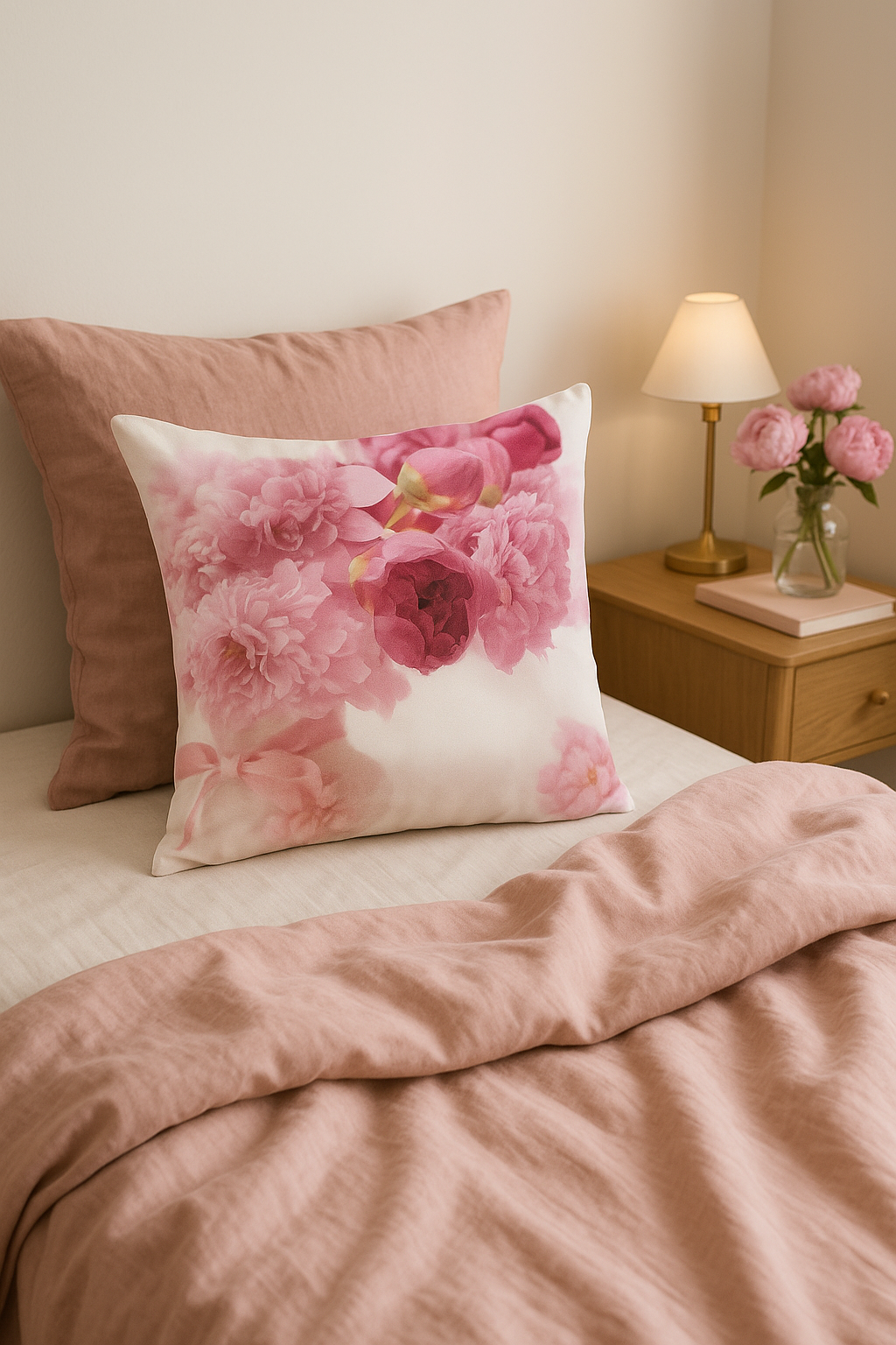 housse de coussin à motif rose style nordique décoratif - vue 3 sur 2