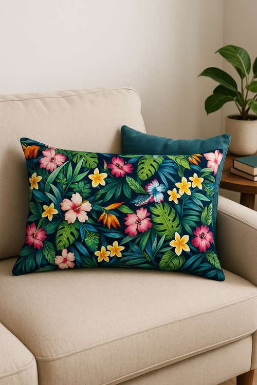 housse de coussin arc-en-ciel fleurs rouges et roses - vue 2 sur 2