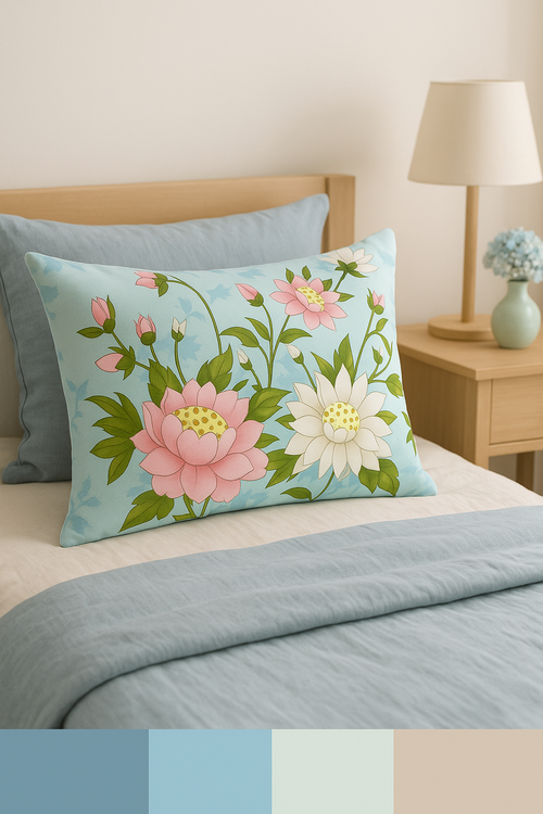 housse de coussin arc-en-ciel fleurs rouges et roses - vue 3 sur 2