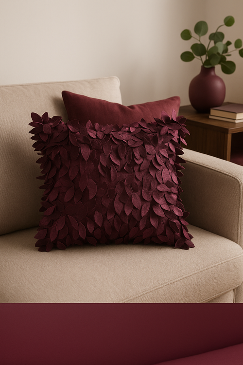 housse de coussin brodée en forme de feuille 3D décorative - vue 2 sur 2
