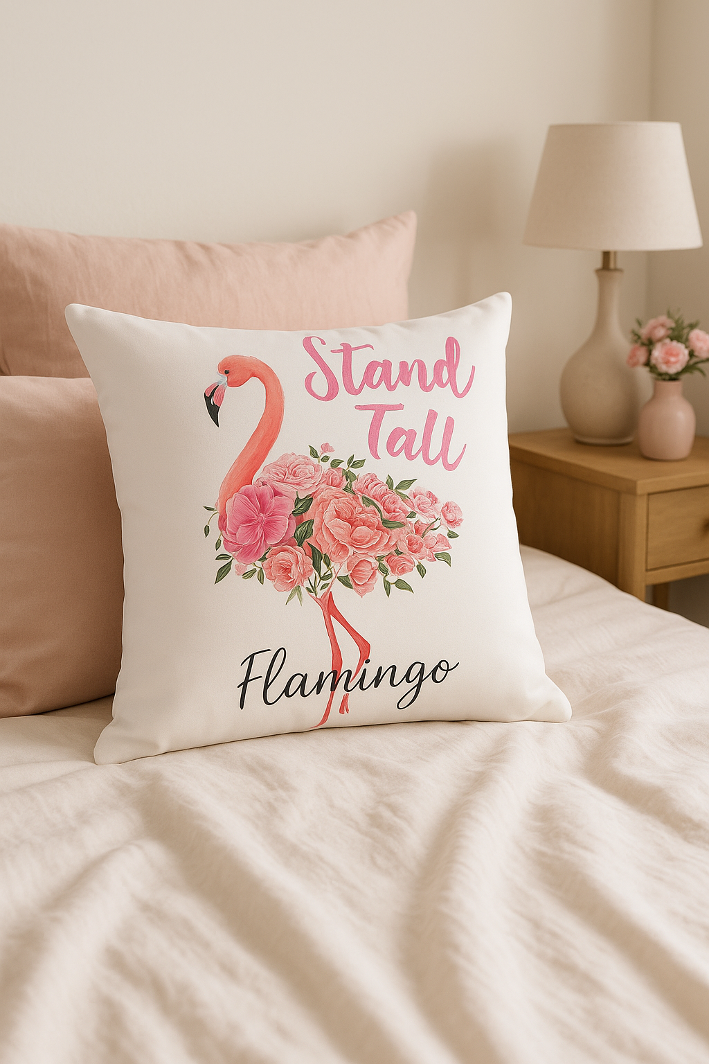 housse de coussin carrée flamant rose tropical 45 cm