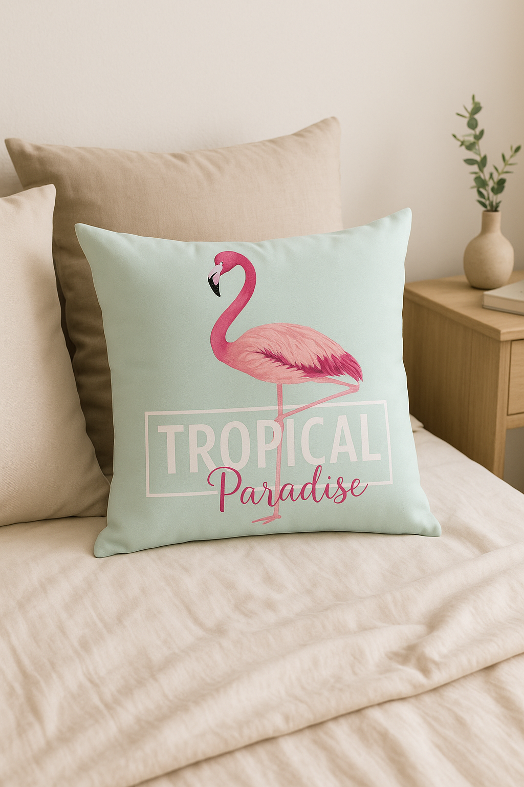 housse de coussin carrée flamant rose tropical 45x45 cm décor créatif - vue 3 sur 2