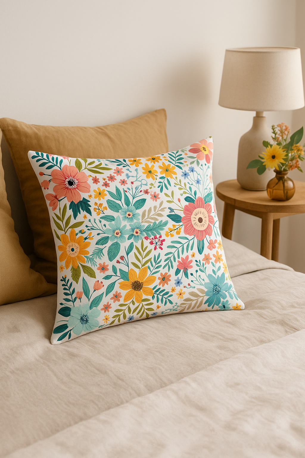 housse de coussin carrée fleurs aquarelle 45x45 cm décorative