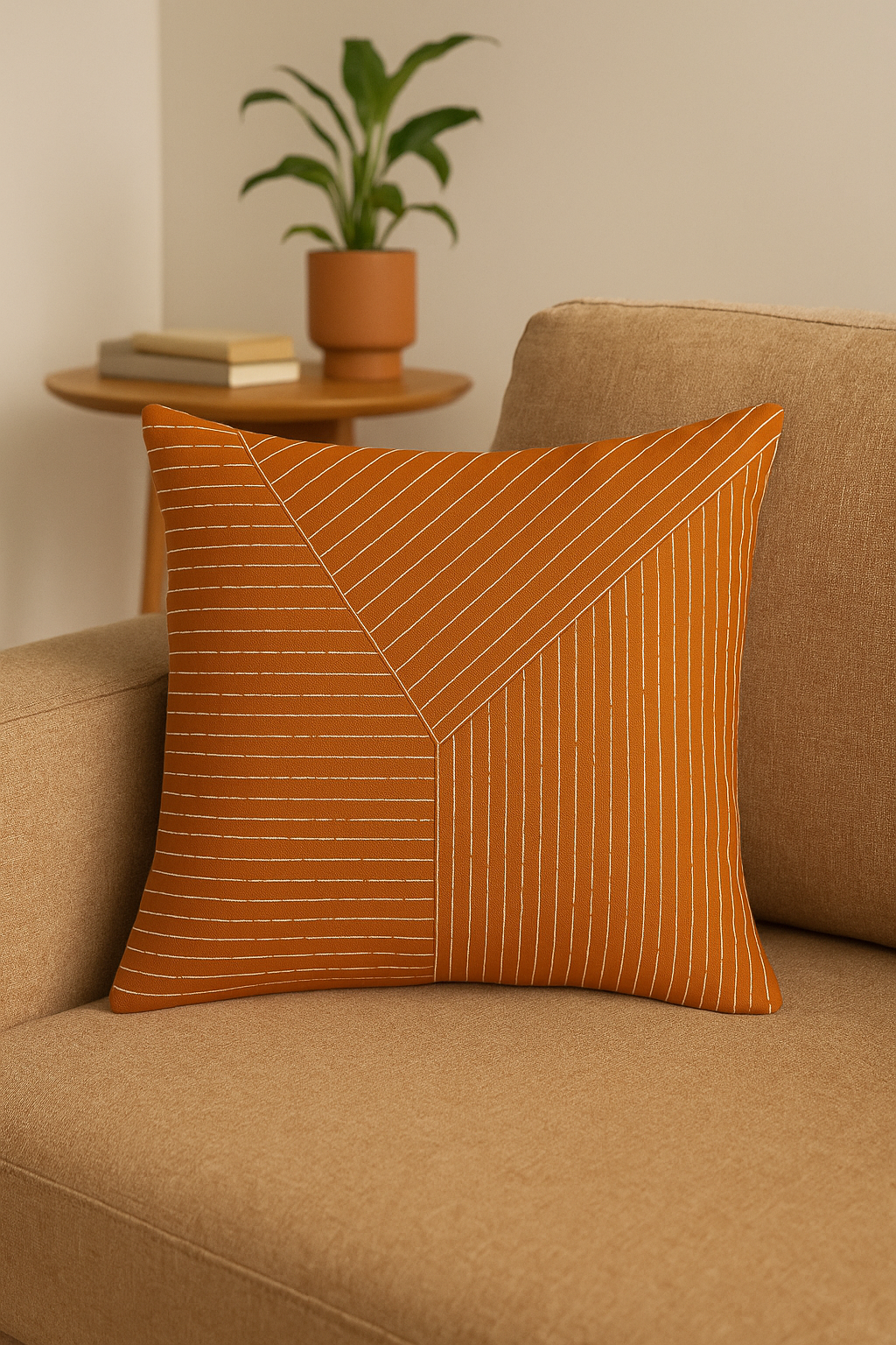 housse de coussin carrée géométrique marron élégant et moderne
