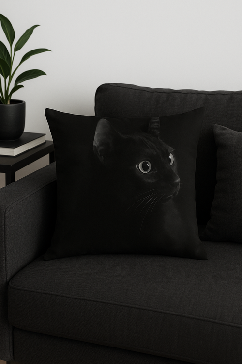 housse de coussin carrée imprimée chat noir décoratif - vue 2 sur 2