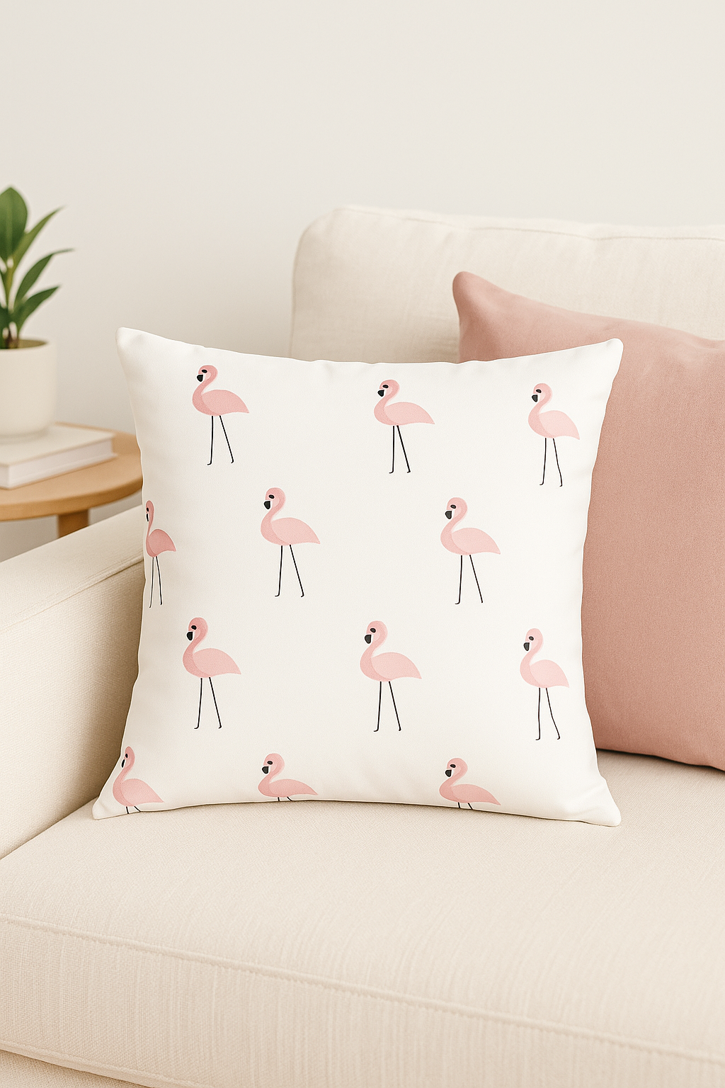 housse de coussin carrée motif flamant rose coloré et tendance - vue 3 sur 2
