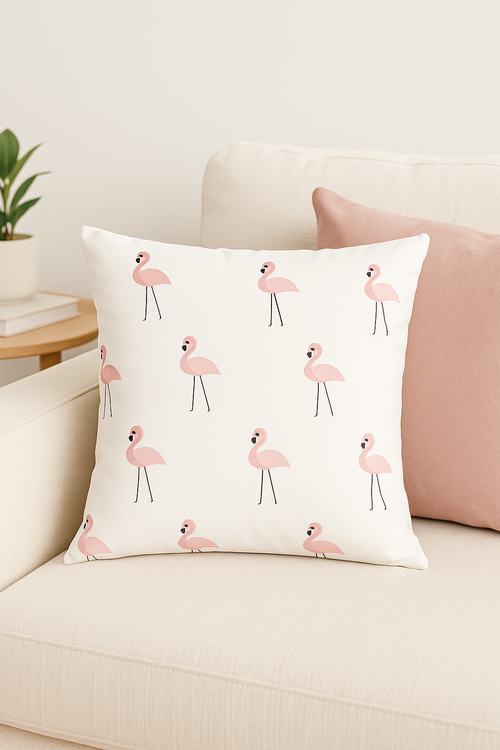 housse de coussin carrée motif flamant rose coloré et tendance