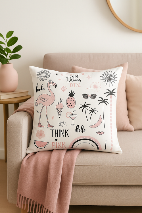 housse de coussin carrée motif flamant rose décoratif pour intérieur