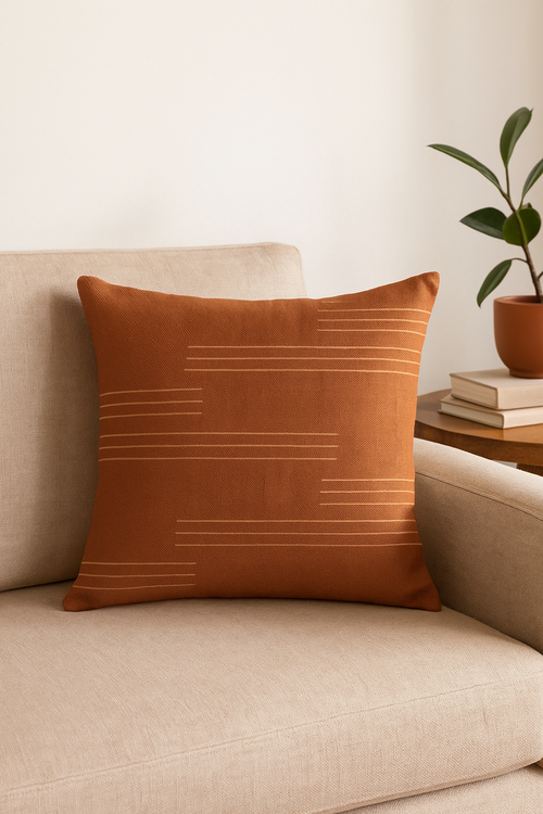 housse de coussin carrée motif géométrique marron élégant - vue 2 sur 2