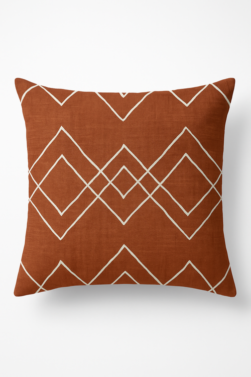 housse de coussin carrée motif géométrique marron élégant et moderne