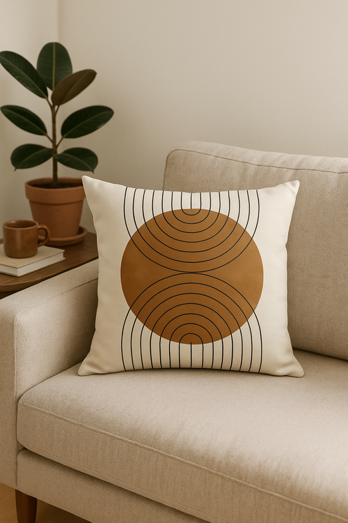 housse de coussin carrée motif géométrique marron élégant et moderne - vue 2 sur 2