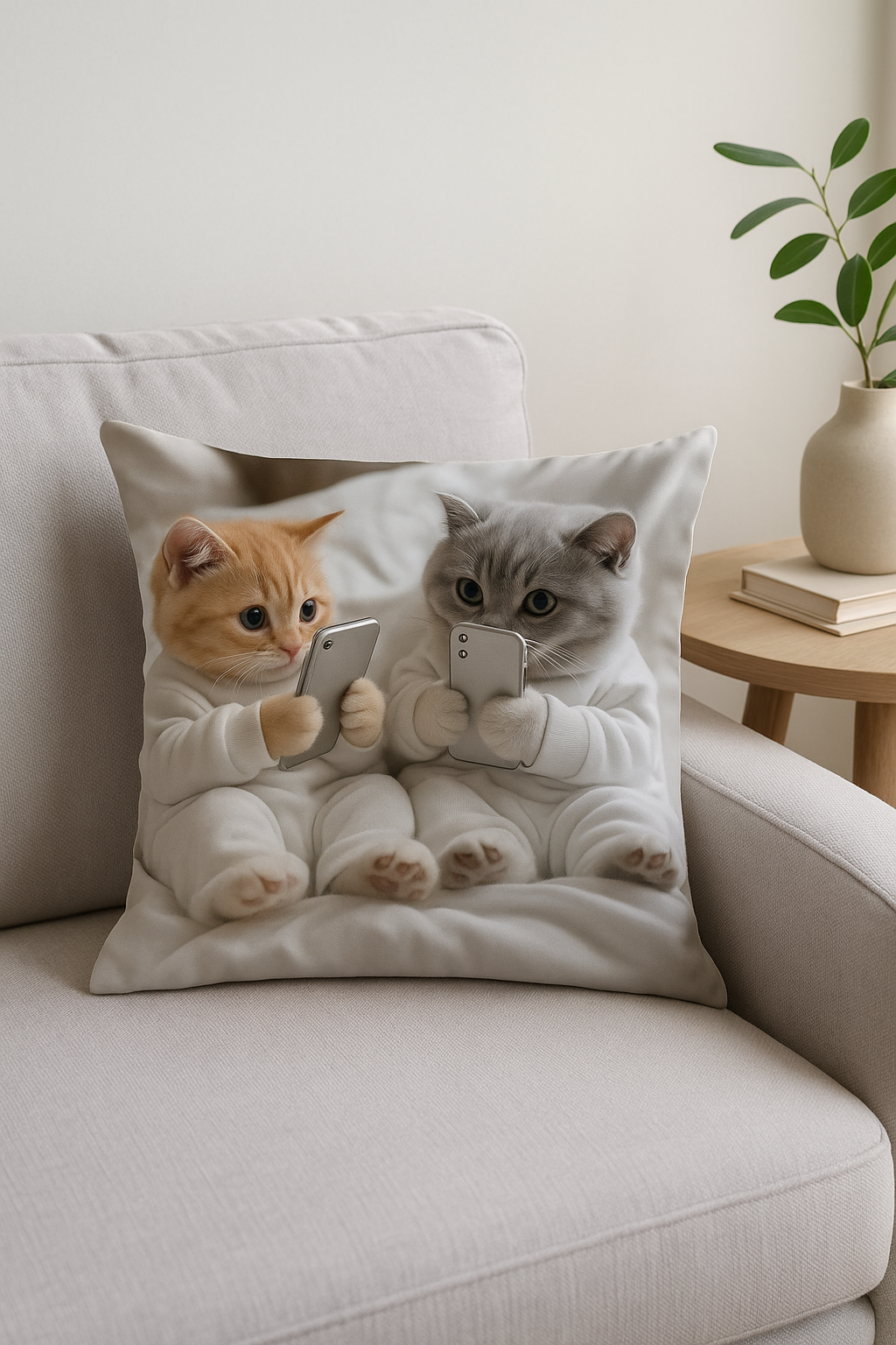 housse de coussin chatons mignons avec smartphones colorés - vue 3 sur 2