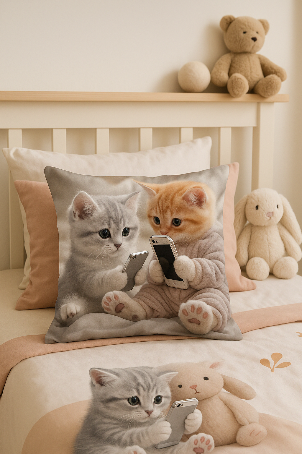 housse de coussin chatons mignons avec smartphones décorative - vue 3 sur 2