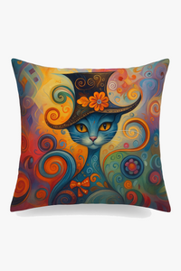 housse de coussin colorée avec motifs de chats fantastiques