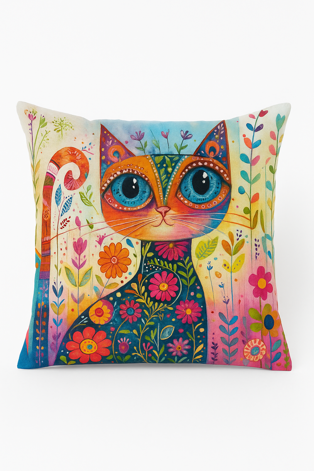housse de coussin colorée avec chats fantastiques décoratifs