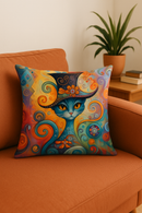 housse de coussin colorée avec motifs de chats fantastiques