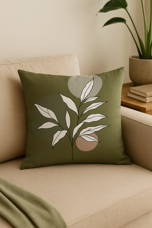housse de coussin créative à motifs de feuilles vertes - vue 2 sur 2