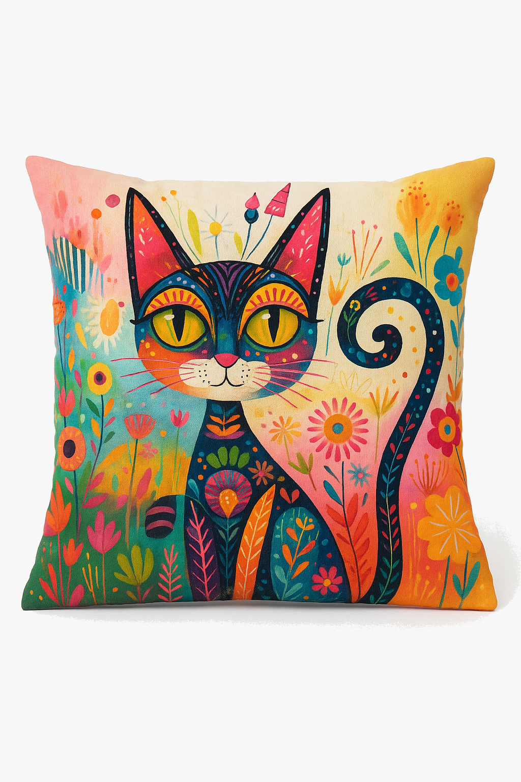 housse de coussin décorative chats fantastiques colorés