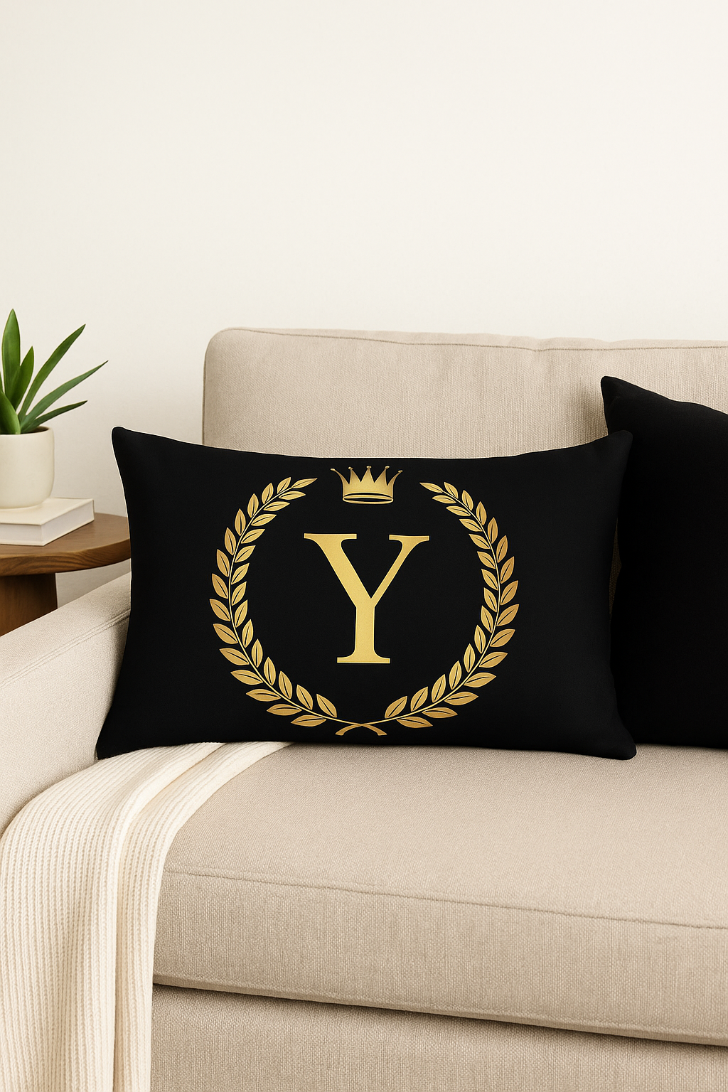 housse de coussin décorative à motif lettres noires et dorées