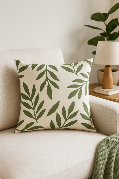 housse de coussin décorative à motifs de feuilles vertes - vue 2 sur 2
