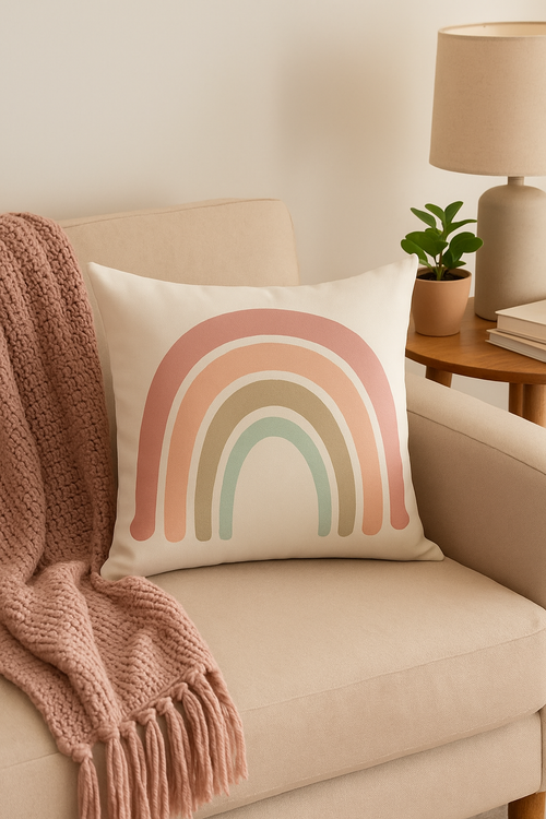 housse de coussin décorative arc-en-ciel et géométrique pour canapé