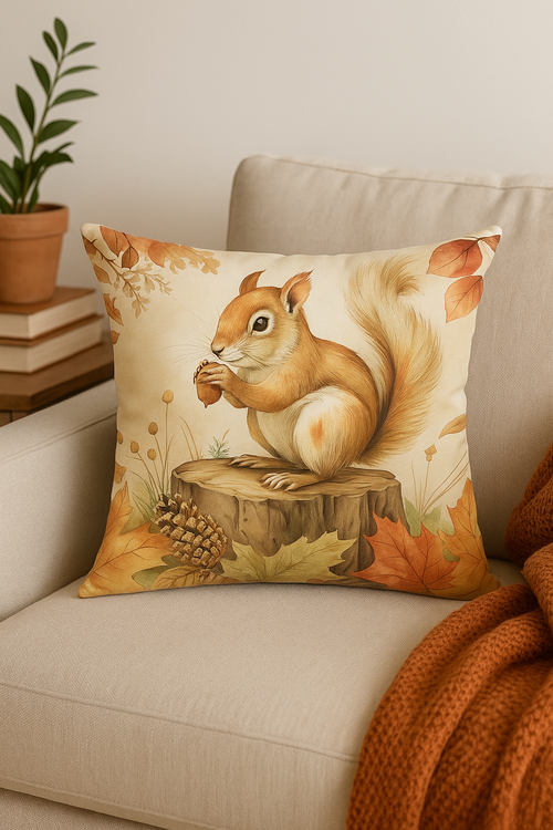 housse de coussin décorative écureuil citrouille automne - vue 2 sur 2
