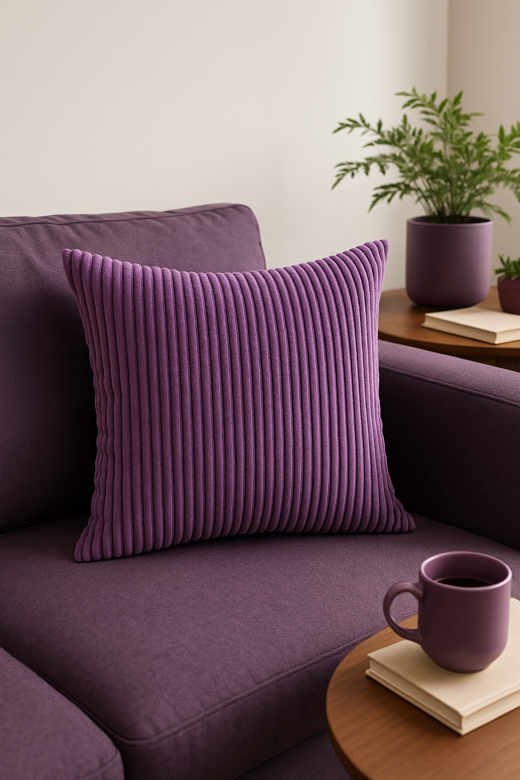 housse de coussin décorative en velours côtelé rayé disponible en plusieurs tailles - vue 3 sur 2