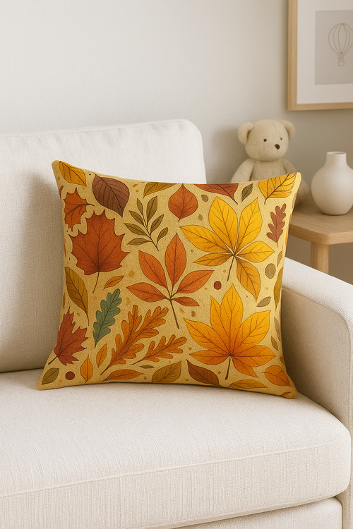 housse de coussin décorative feuilles d'automne et citrouilles