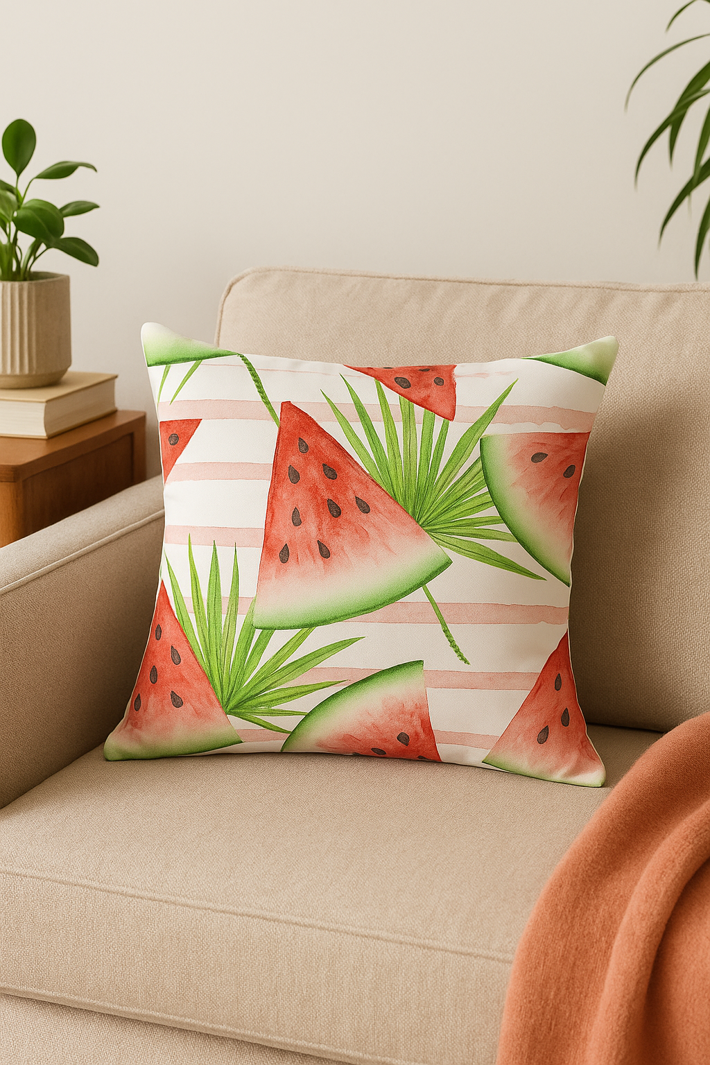 housse de coussin décorative fruits d'été citron orange fraise pastèque - vue 3 sur 2