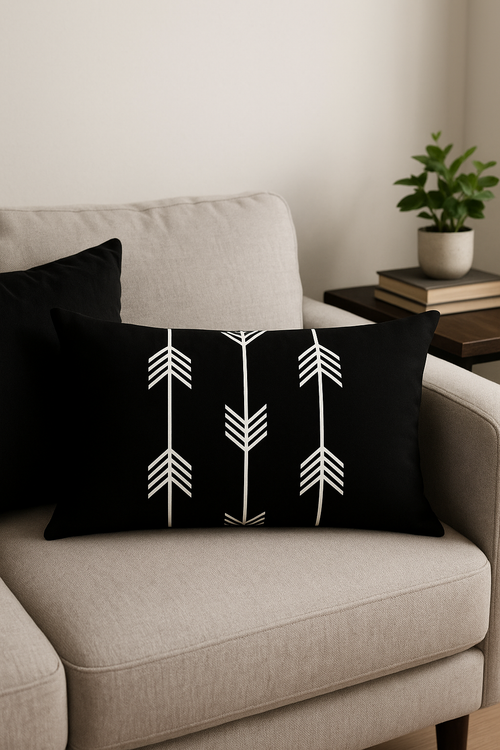 housse de coussin décorative géométrique noir et jaune 30 x 50 cm
