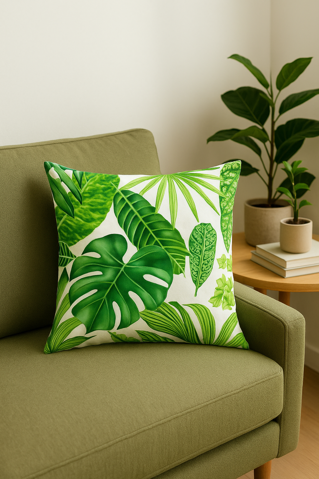 housse de coussin décorative motif cactus et plantes tropicales