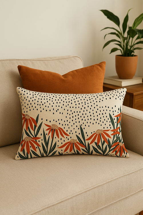 housse de coussin décorative motif feuilles de tournesol