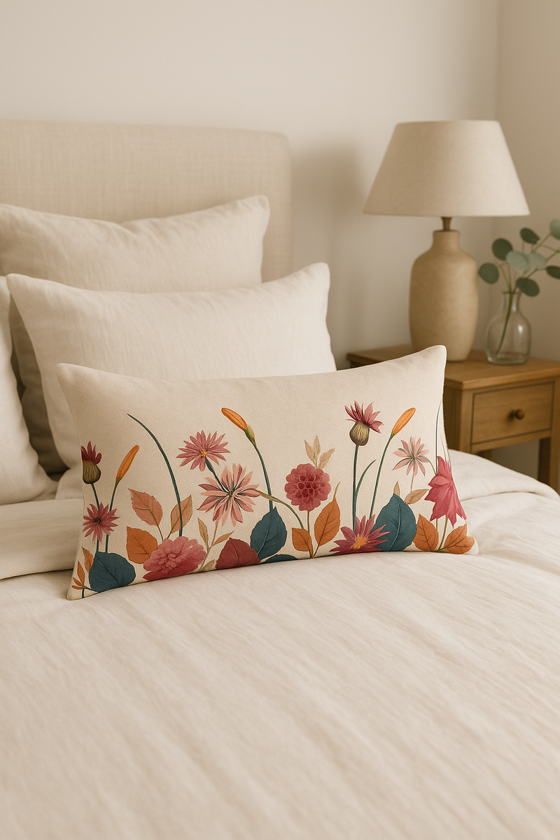 housse de coussin décorative motif feuilles de tournesol