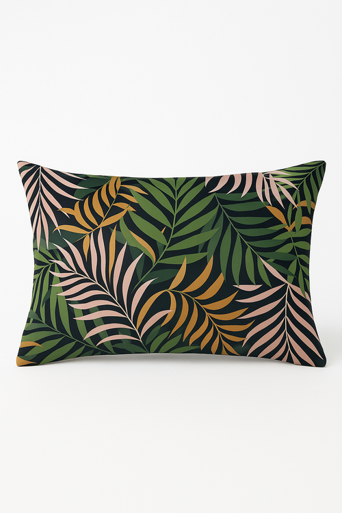 housse de coussin décorative motif feuilles tropicales vertes 30x50 cm
