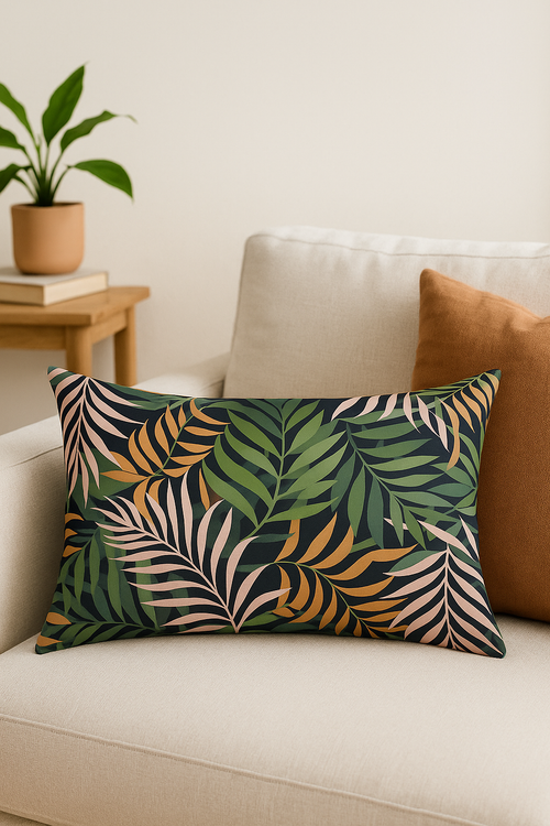housse de coussin décorative motif feuilles tropicales vertes 30x50 cm