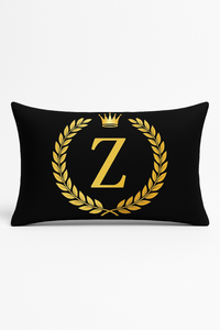 housse de coussin décorative motif lettres noires et dorées